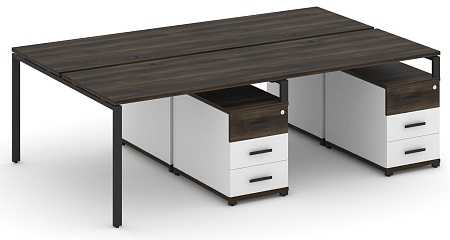 Рабочая станция на 4 места с двумя двухсторонними опорными тумбами CN.DRS-318 B/W