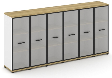 Шкаф шесть узких секций, 3 ниши (6 фасадов стекло белое матовое в раме, 3 ниши) CN.STU-366 RM B/W