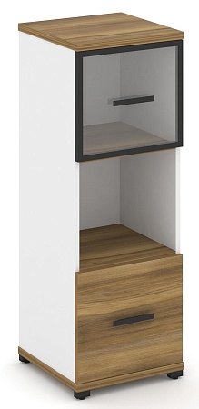 Шкаф одна узкая секция, 3 ниши (фасад ЛДСП, 1 ниша + фасад стекло прозрачное в раме, 1 ниша) CN.STU-315 RP B/W