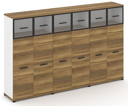 Шкаф три широкие секции, 4 ниши (6 фасадов ЛДСП, 3 ниши + 6 фасадов стекло прозрачное в раме, 1 ниша) CN.STS-434 RP B/W