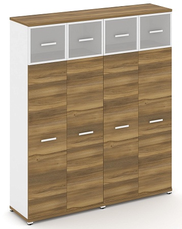 Шкаф две широкие секции, 5 ниш (4 фасада ЛДСП, 4 ниши + 4 фасада стекло белое матовое в раме,  1 ниша) CN.STS-527 RM B/W