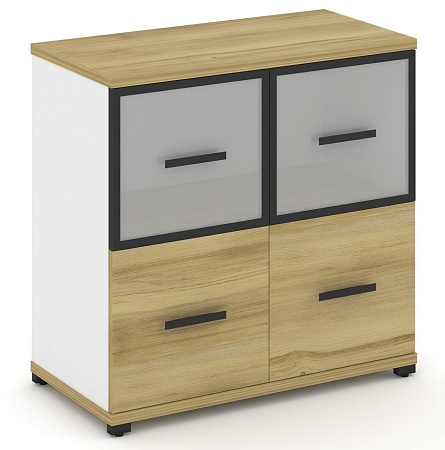 Шкаф две широкие секции, 2 ниши (2 фасада ЛДСП, 1 нишу + 2 фасада стекло белое матовое в раме, 1 ниша) CN.STS-212 RM B/W