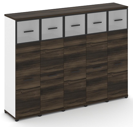 Шкаф пять узких секций, 4 ниши (5 фасадов ЛДСП, 3 ниши + 5 фасадов стекло белое матовое в раме, 1 ниша) CN.STU-454 RM B/W