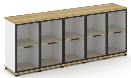 Шкаф пять узких секций, 2 ниши (5 фасадов стекло прозрачное в раме,  2 ниши) CN.STU-253 RP B/W