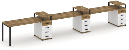 Рабочая станция на 3 места с тремя опорными тумбами CN.ORS-459 B/W