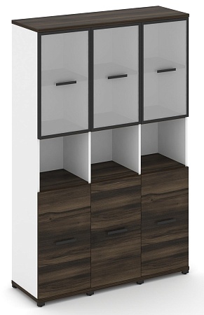 Шкаф три узкие секции, 5 ниш (3 фасада ЛДСП  2 ниши + 3 фасада стекло белое матовое в раме, 2 ниши) CN.STU-533 RM B/W