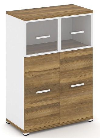 Шкаф две широкие секции, 3 ниши (2 фасада ЛДСП, 2 ниши + 2 фасада стекло прозрачное в раме, 1 ниша) CN.STS-314 RP B/W