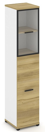 Шкаф одна узкая секция, 5 ниш ( фасад ЛДСП на 3 ниши + один фасад стекло прозрачное в раме, на 2 ниши) CN.STU-515 RP B/W