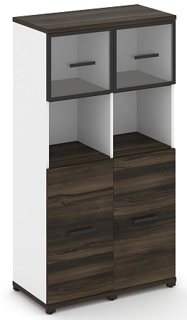 Шкаф две узкие секции, 4 ниши (2 фасада ЛДСП,  2 ниши +  фасад стекло прозрачное в раме,  1 ниша) CN.STU-425 RP B/W