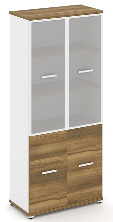 Шкаф одна широкая секция, 5 ниш (2 фасада ЛДСП, 2 ниши + 2 фасада стекло белое матовое в раме, 3 ниши) CN.STS-512 RM B/W