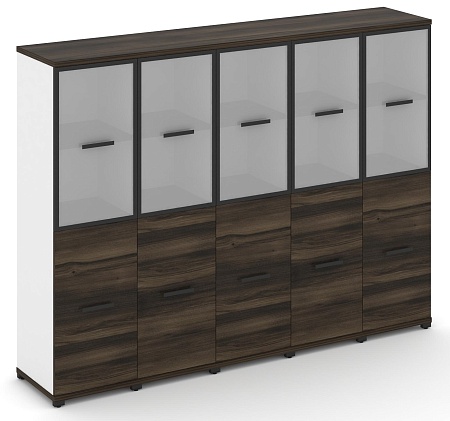 Шкаф пять узких секций, 4 ниши (5 фасадов ЛДСП, 2 ниши + 5 фасадов стекло белое матовое в раме, 2 ниши) CN.STU-452 RM B/W