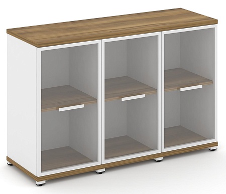 Шкаф три узкие секции, 2 ниши (3 фасада стекло прозрачное в раме, 2 ниши) CN.STU-233 RP B/W