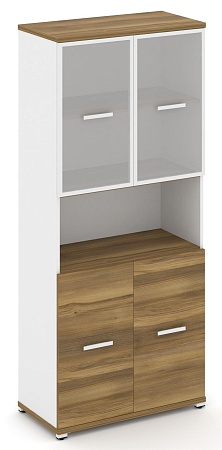 Шкаф одна широкая секция, 5 ниш (2 фасада ЛДСП,  2 ниши + 2 фасада стекло белое матовое в раме, 2 ниши) CN.STS-513 RM B/W