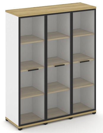 Шкаф три узкие секции, 4 ниши (3 фасада стекло прозрачное в раме, 4 ниши) CN.STU-436 RP B/W