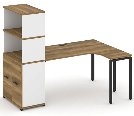 Стол эргономичный с опорным распашным шкафом с надставкой высокой правый CN.SA-215(R) B/W