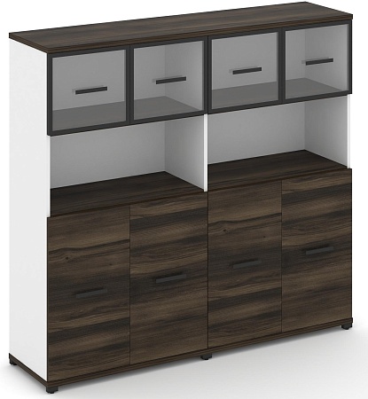 Шкаф две широкие секции, 4 ниши (4 фасада ЛДСП, 2 ниши + 4 фасада стекло прозрачное в раме, 1 ниша) CN.STS-425 RP B/W