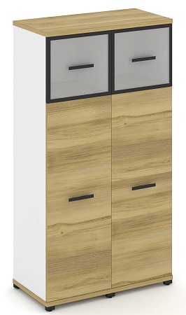 Шкаф две узкие секции, 4 ниши (2 фасада ЛДСП, 3 ниши + 2 фасада стекло белое матовое в раме, 1 ниша) CN.STU-424 RM B/W