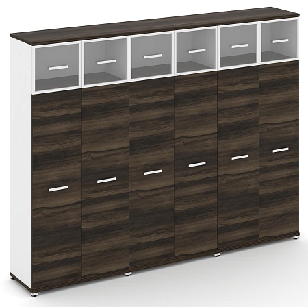 Шкаф три широкие секции, 5 ниш (6 фасадов ЛДСП, 4 ниши + 6 фасадов стекло прозрачное в раме, 1 ниша) CN.STS-537 RP B/W