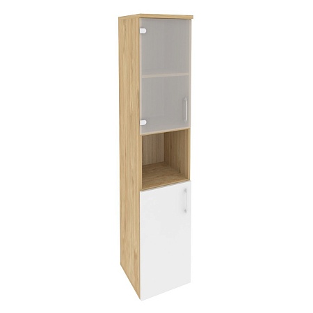 Шкаф высокий узкий левый (1 низкий фасад ЛДСП + 1 низкий фасад стекло) O.SU-1.4(L)