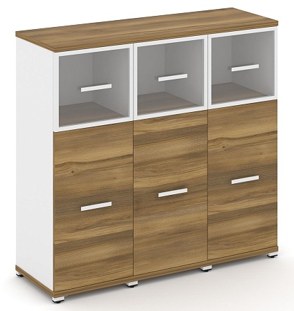 Шкаф три узкие секции, 3 ниши (3 фасада ЛДСП, 2 ниши + 3 фасада стекло прозрачное в раме, 1 ниша) CN.STU-334 RP B/W