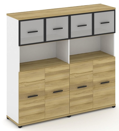 Шкаф две широкие секции, 4 ниши (4 фасада ЛДСП, 2 ниши + 4 фасада стекло белое матовое в раме, 1 ниша) CN.STS-425 RM B/W