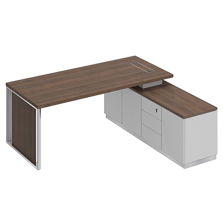 Стол руководителя на опорной тумбе с декоративной вставкой правый БР 108R