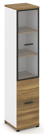 Шкаф одна узкая секция, 5 ниш ( фасад ЛДСП на 2 ниши + фасад стекло прозрачное в раме,  на 2 ниши) CN.STU-512 RP B/W