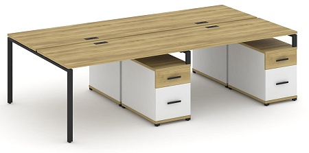 Рабочая станция на 4 места с двумя двухсторонними опорными тумбами CN.DRS-323 B/W