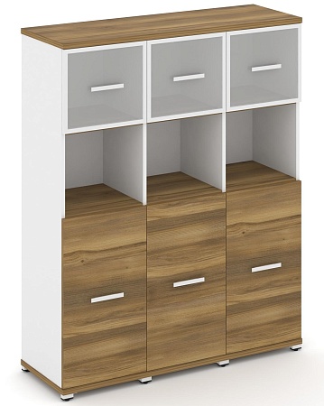 Шкаф три узкие секции, 4 ниши (3 фасада ЛДСП,  2 ниши + 3 фасада стекло белое матовое в раме, 1 ниша) CN.STU-435 RM B/W