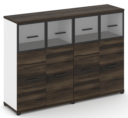 Шкаф две широкие секции, 3 ниши (4 фасада ЛДСП, 2 ниши + 4 фасада стекло прозрачное в раме, 1 ниша) CN.STS-324 RP B/W