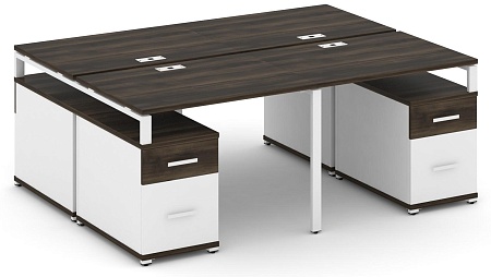 Рабочая станция на 4 места с двумя двухсторонними опорными тумбами CN.DRS-329 B/W