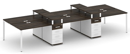 Рабочая станция на 6 мест с четыремя опорными тумбами CN.DRS-466 B/W