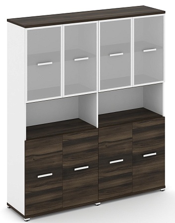 Шкаф две широкие секции, 5 ниш (4 фасада ЛДСП, 2 ниши + 4 фасада стекло белое матовое в раме, 2 ниши) CN.STS-523 RM B/W