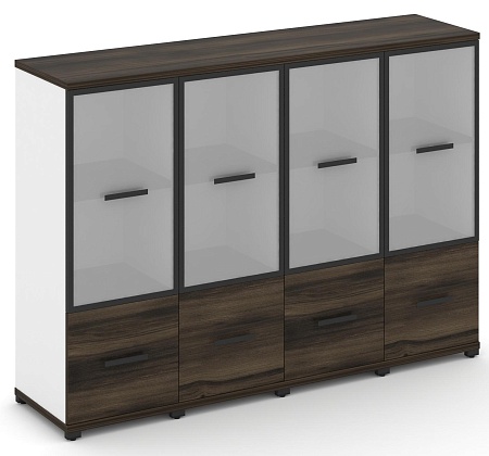 Шкаф четыре узкие секции, 3 ниши (4 фасада ЛДСП, 1 ниша + 4 фасада стекло белое матовое, 2 ниши) CN.STU-342 RM B/W