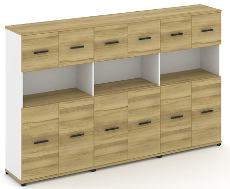 Шкаф три широкие секции, 4 ниши (6 фасадов ЛДСП, 2 ниши + 6 фасадов ЛДСП, 1 ниша) CN.STS-435 B/W