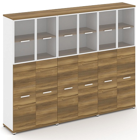 Шкаф три широкие секции, 5 ниш (6 фасадов ЛДСП, 3 ниши + 6 фасадов стекло прозрачное в раме, 2 ниши) CN.STS-535 RP B/W