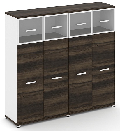 Шкаф две широкие секции, 4 ниши (4 фасада ЛДСП, 3 ниши + 4 фасада стекло прозрачное в раме,  1 ниша) CN.STS-424 RP B/W