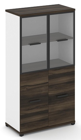 Шкаф две широкие секции, 4 ниши (2 фасада ЛДСП,  2 ниши + 2 фасада стекло прозрачное в раме, 2 ниши) CN.STS-412 RP B/W