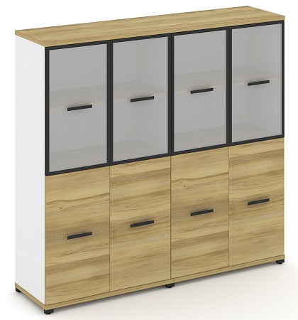 Шкаф две широкие секции, 4 ниши (4 фасада ЛДСП, 2 ниши + 4 фасада стекло белое матовое в раме, 2 ниши) CN.STS-422 RM B/W