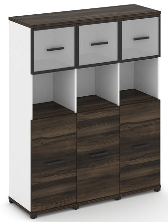 Шкаф три узкие секции, 4 ниши (3 фасада ЛДСП,  2 ниши + 3 фасада стекло белое матовое в раме, 1 ниша) CN.STU-435 RM B/W