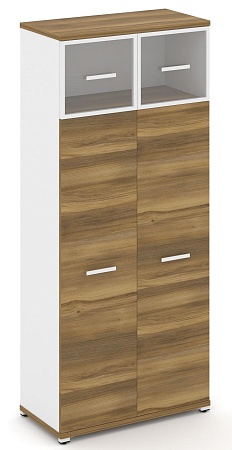 Шкаф одна широкая секция, 5 ниш (2 фасада ЛДСП, 4 ниши + 2 фасада стекло прозрачное в раме,  1 ниша) CN.STS-517 RP B/W