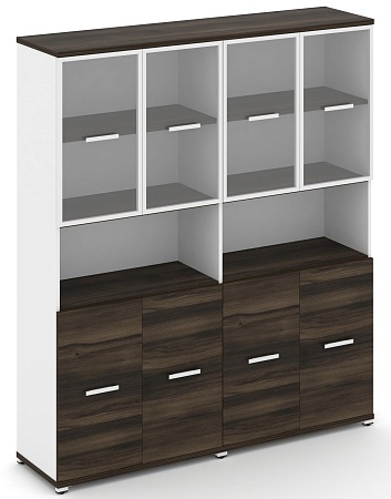 Шкаф две широкие секции, 5 ниш (4 фасада ЛДСП, 2 ниши + 4 фасада стекло прозрачное в раме, 2 ниши) CN.STS-523 RP B/W