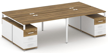 Рабочая станция на 4 места с двумя двухсторонними опорными тумбами CN.DRS-327 B/W