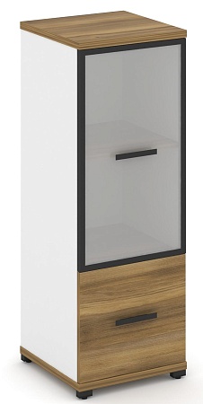 Шкаф одна узкая секция, 3 ниши (фасад ЛДСП, 1 ниша + фасад стекло белое матовое в раме, 2 ниши) CN.STU-312 RM B/W