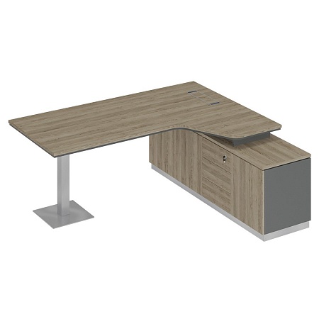 Стол руководителя эргономичный на опорной тумбе правый СИ 116