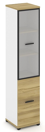 Шкаф одна узкая секция, 5 ниш (фасад ЛДСП  на 2 ниши + фасад стекло белое матовое в раме,  на 3 ниши) CN.STU-512 RM B/W