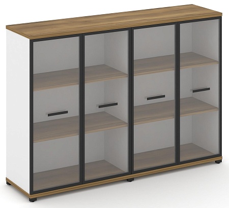 Шкаф две широкие секции, 3 ниши (4 фасада стекло прозрачное в раме, 3 ниши) CN.STS-326 RP B/W
