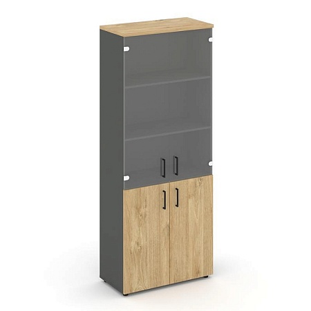 Шкаф высокий широкий (2 низких фасада ЛДСП + 2 средних фасада стекло прозрачное) SN.STS-102 796*400*1982