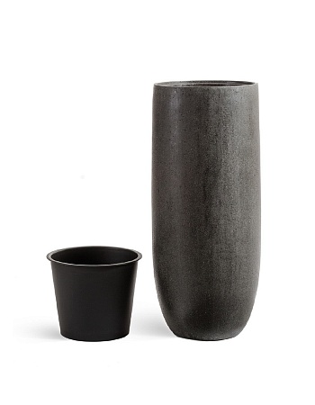 Кашпо TREEZ Effectory Stone Высокий округлый конус Тёмно-серый камень в-95 см, д-39 см