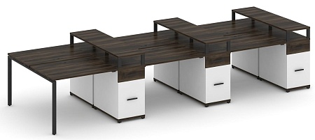 Рабочая станция на 6 мест шестью опорными тумбами CN.DRS-477 B/W